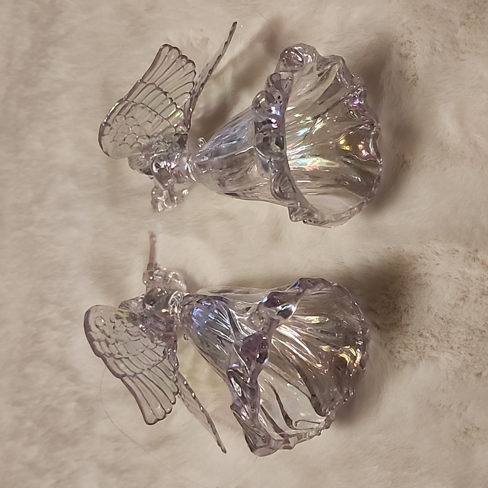SET OF 2 , IRRADESCENT ANGELS CHRISTMAS ORNAMENTS. - Picture 2 of 4